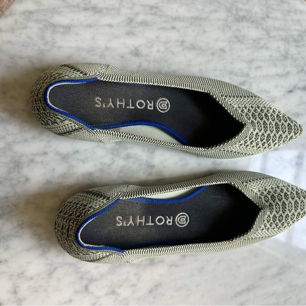 Rothy's Cream and Green Flats with Elegant Design